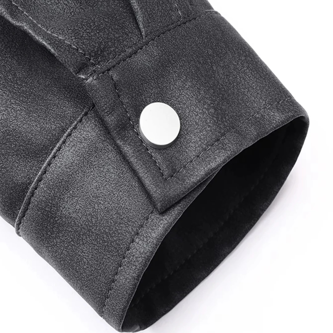 Edgy Biker Style Washed Faux Leather Full Zip Jacket