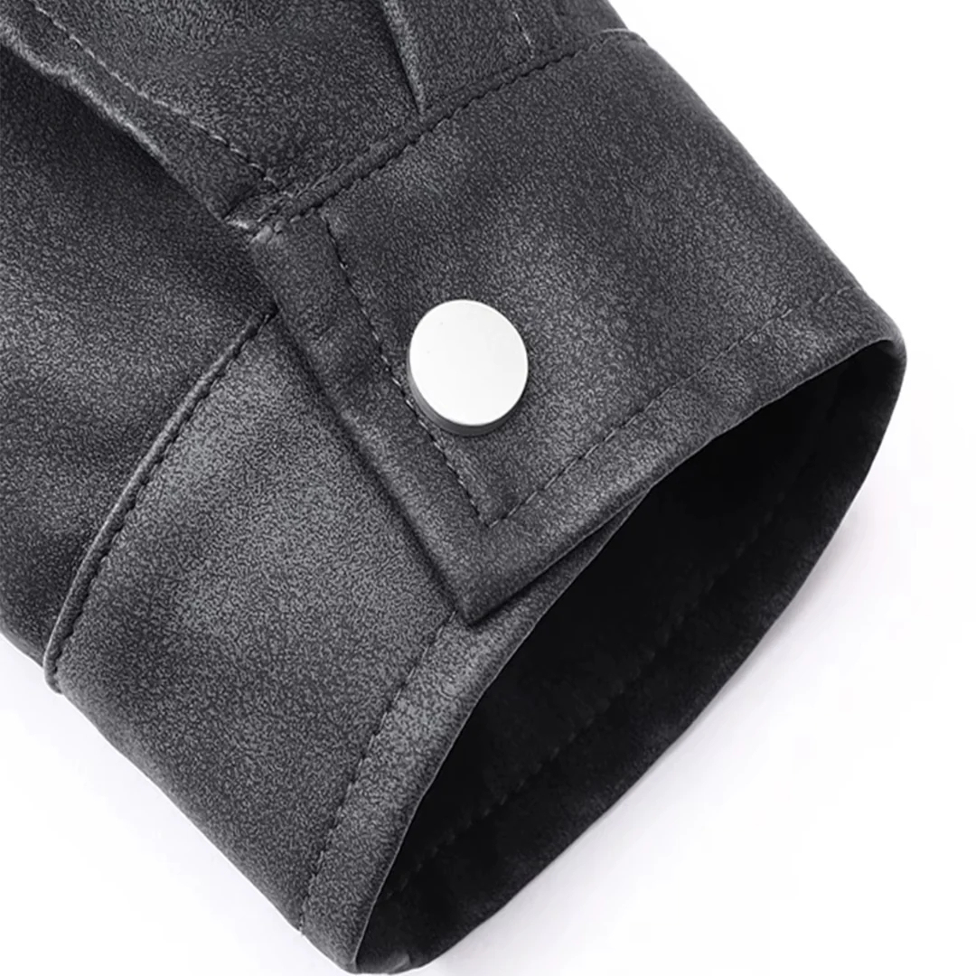 Edgy Biker Style Washed Faux Leather Full Zip Jacket