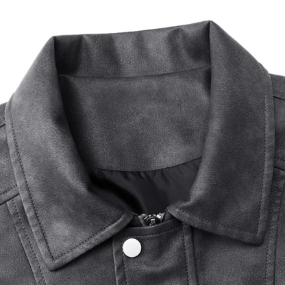 Edgy Biker Style Washed Faux Leather Full Zip Jacket