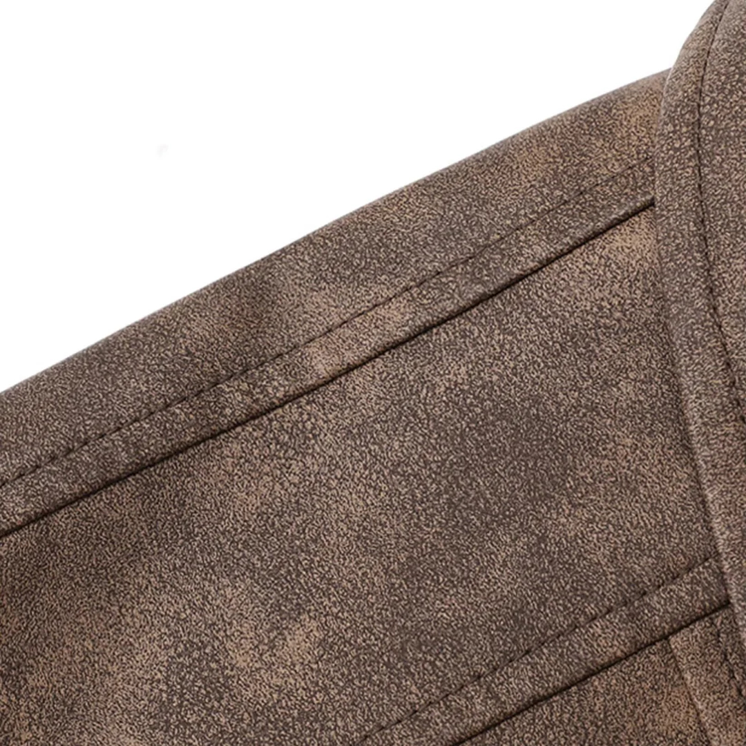 Edgy Biker Style Washed Faux Leather Full Zip Jacket