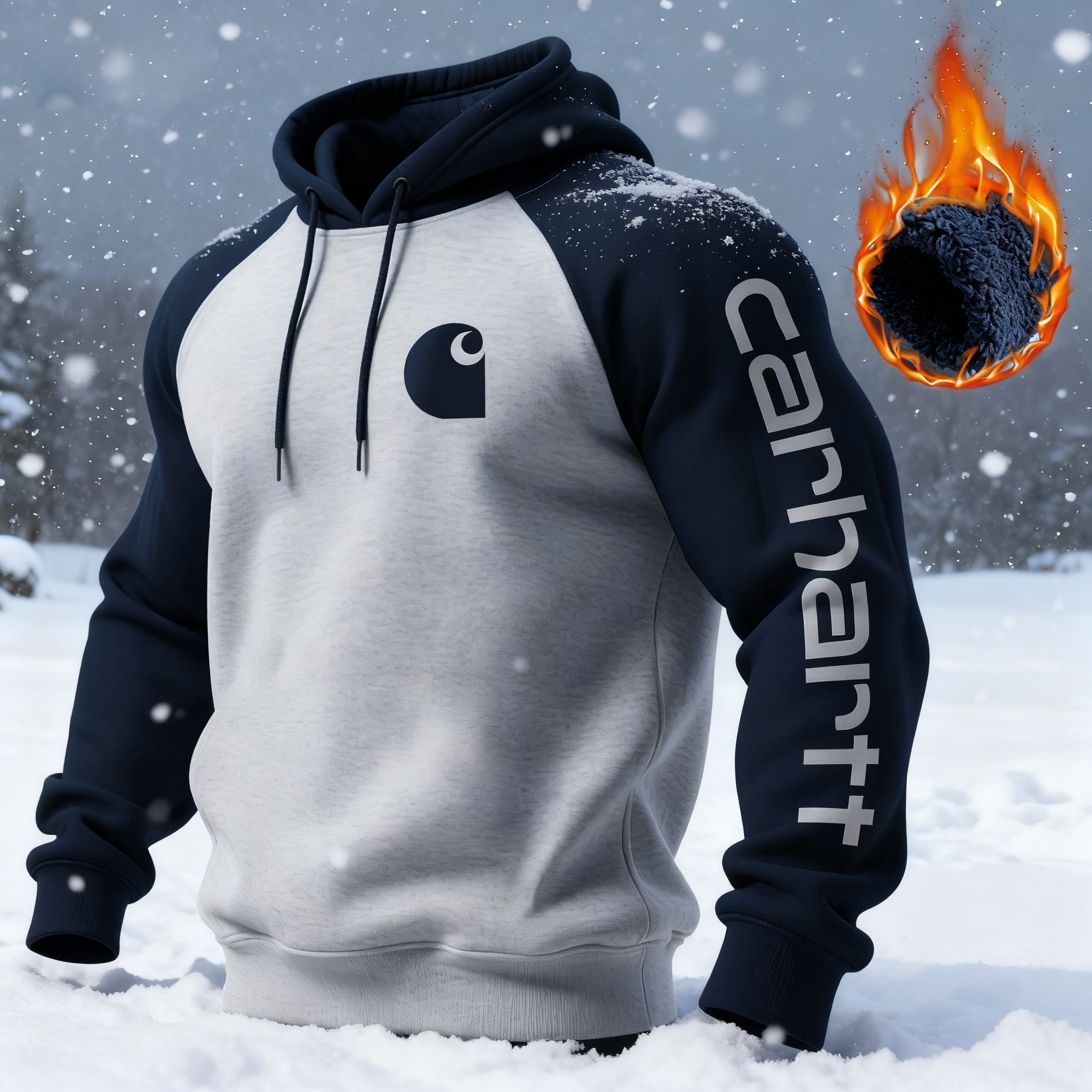 Unisex Loose, Comfortable, Thickened, Warm, Contrasting Color Raglan Sleeve Hooded Sweatshirt