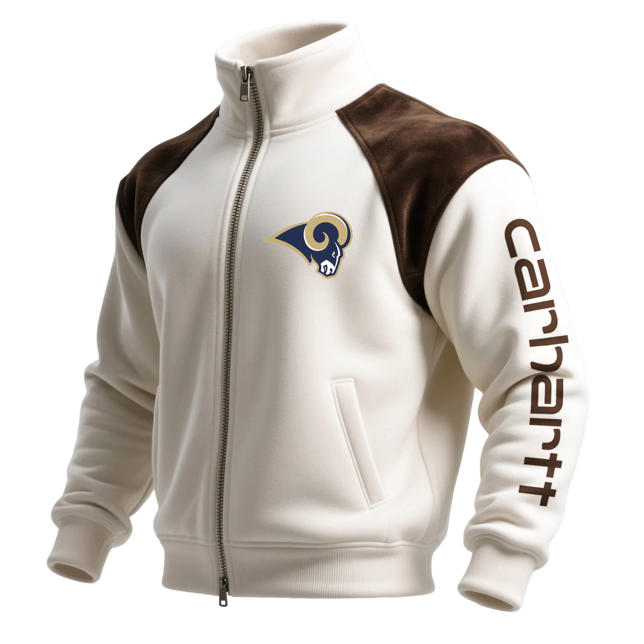 Los Angeles Rams Retro Hoodie With Color Block Suede Stand Collar, Warm Jacket