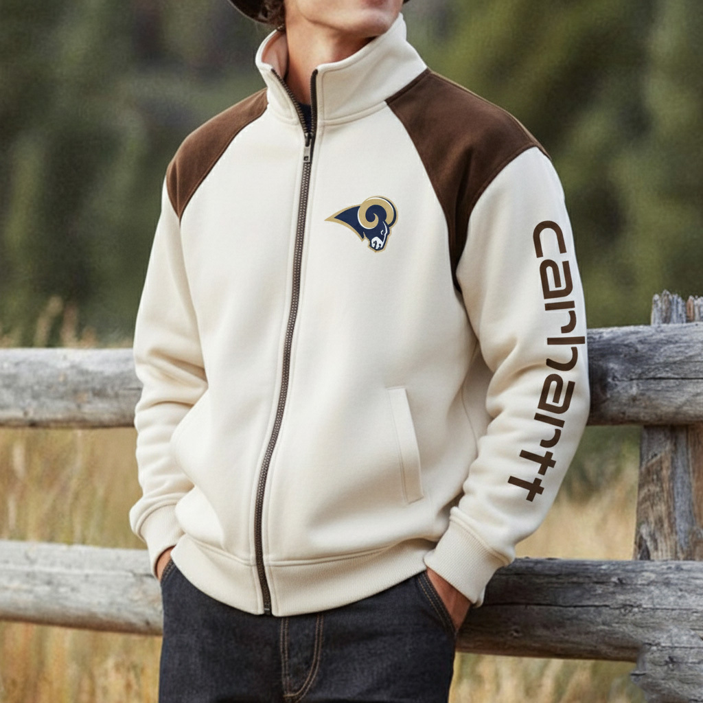 Los Angeles Rams Retro Hoodie With Color Block Suede Stand Collar, Warm Jacket