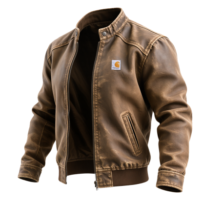 Men's Outdoor Vintage Brown Suede Leather Jacket With Zipper Closure