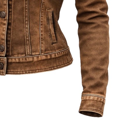 Women's Vintage Western Cowboy Multi-Pocket Distressed Lapel Outdoor Jacket