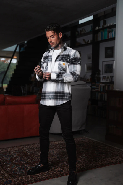 Casual Monochrome Plaid Flannel Button-Up Long Sleeve Shirt