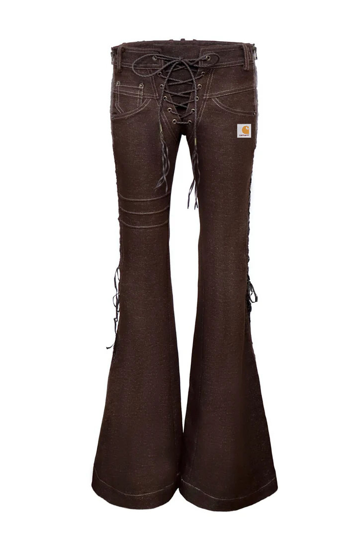 Retro aesthetic lace up front high waisted flared denim pants