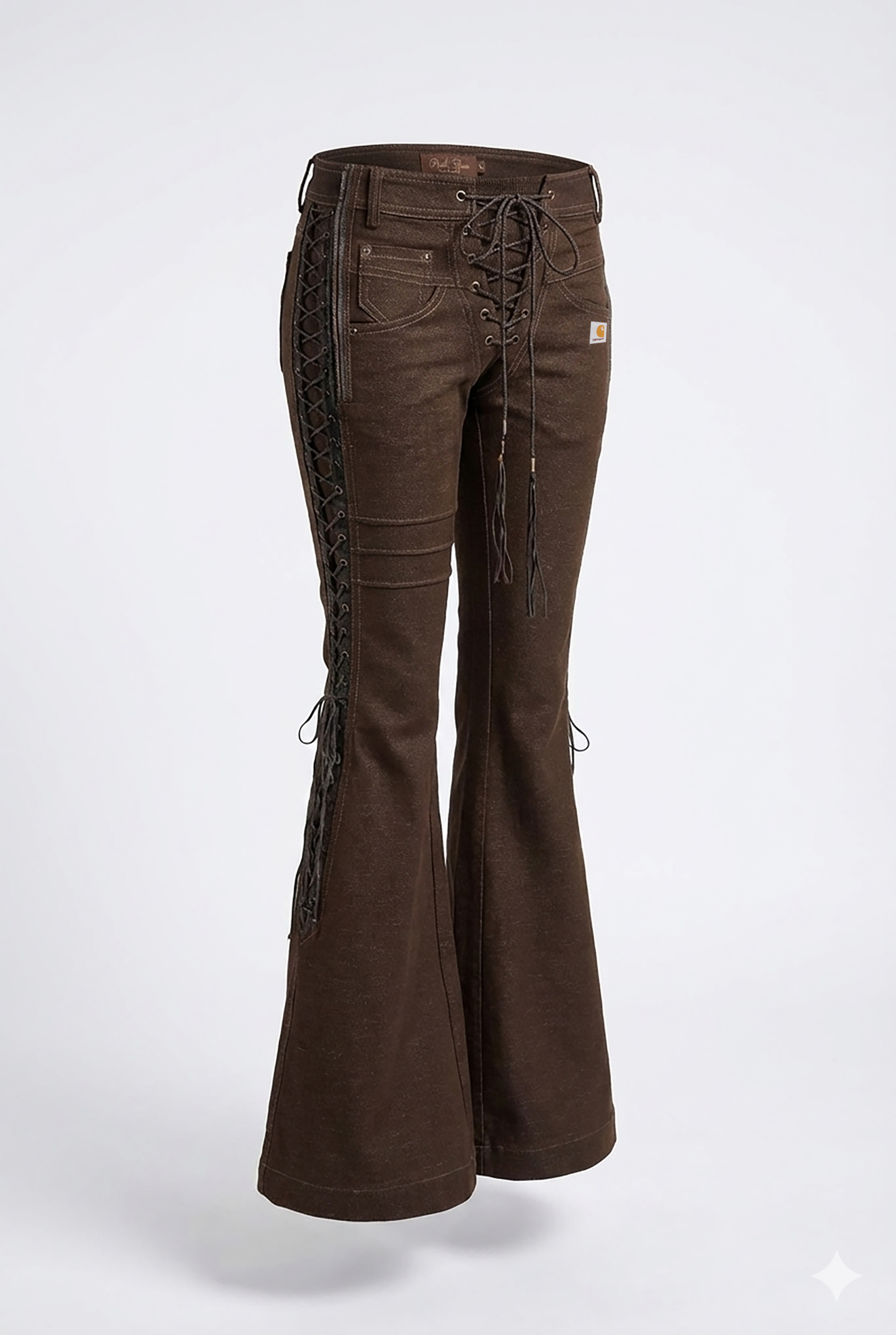 Retro aesthetic lace up front high waisted flared denim pants