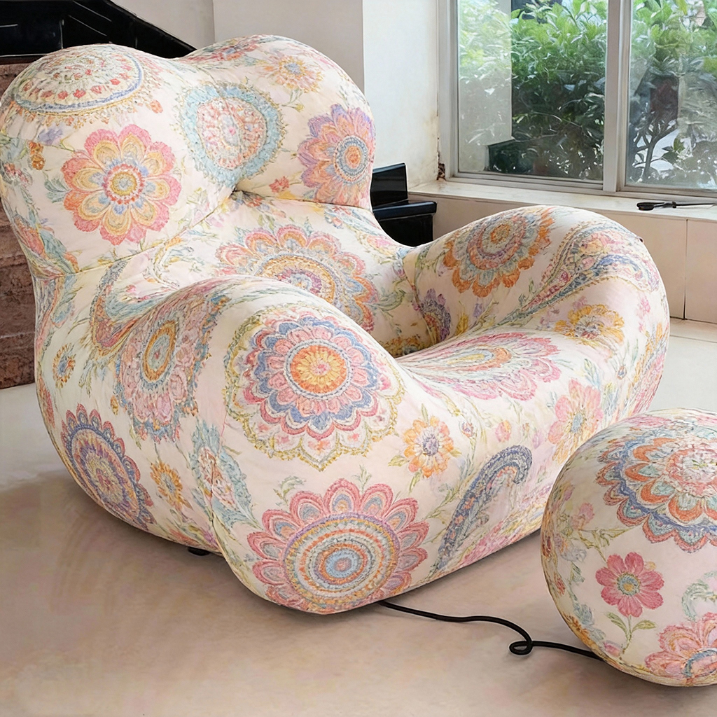 Italian designer's trendy mom-style armchair single sofa with fabric upholstery