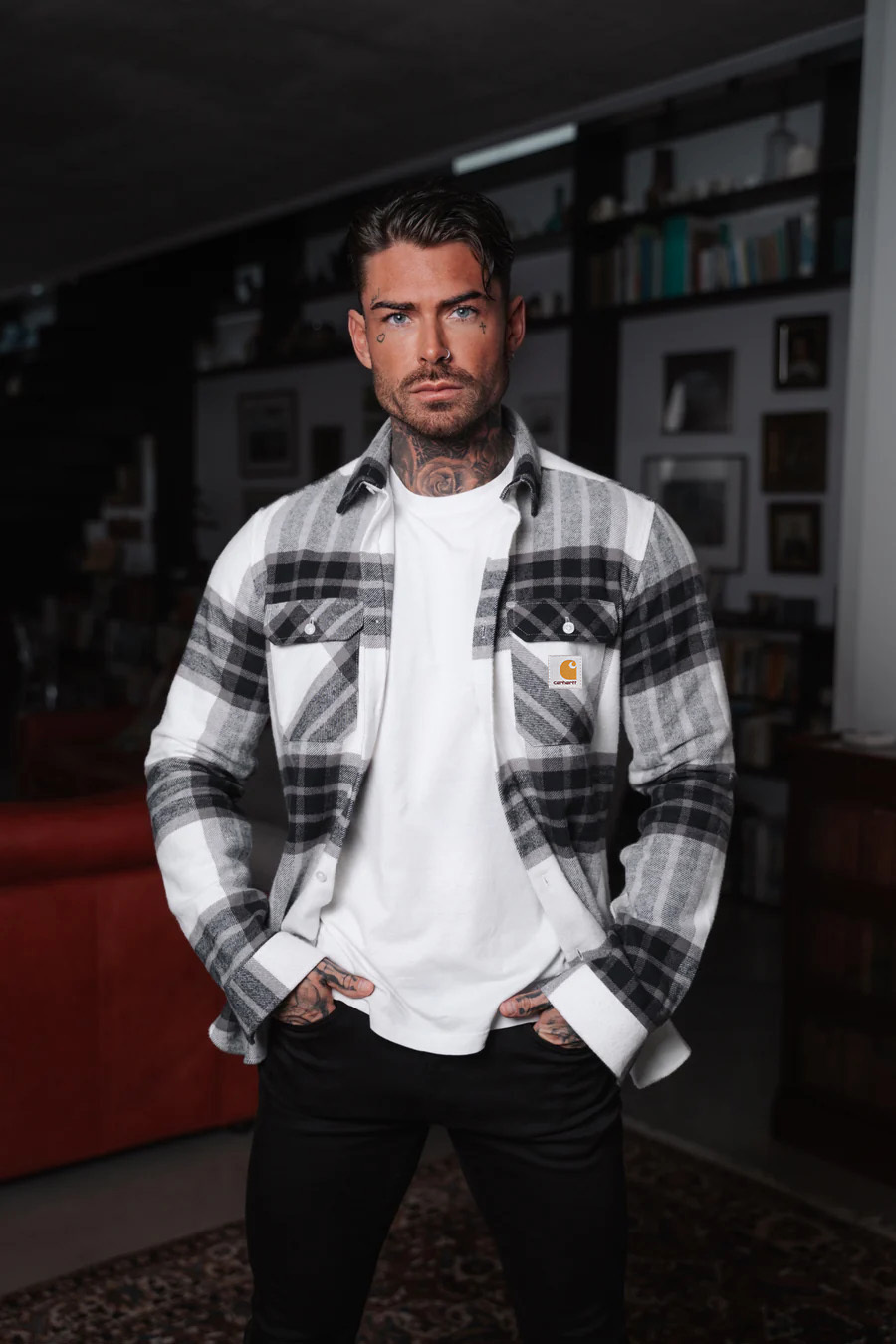 Casual Monochrome Plaid Flannel Button-Up Long Sleeve Shirt