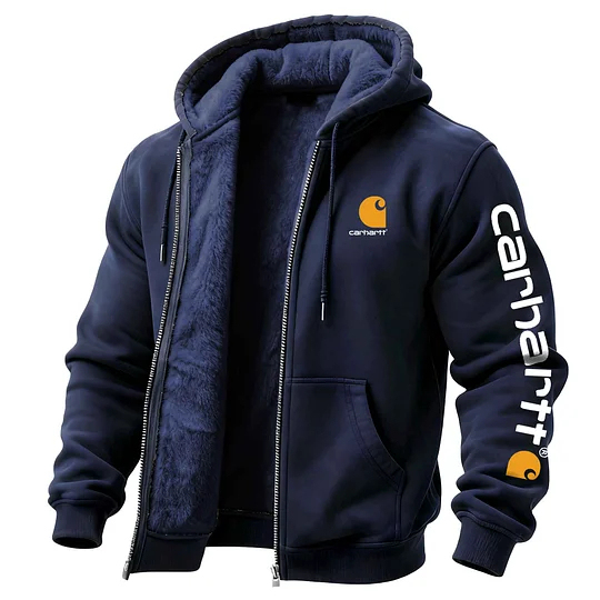 Men's Vintage Fleece Pocket Full Zip Long Sleeve Hoodie Jacket