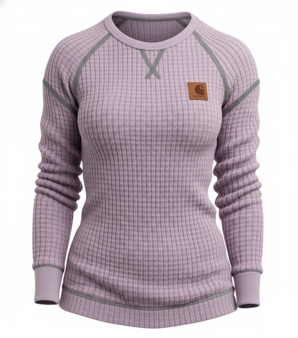 Women's Vintage Black Waffle Knit Crewneck Long Sleeve Sweatshirt