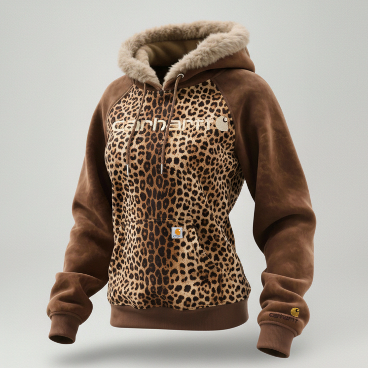 Women's suede texture contrast hooded sweatshirt