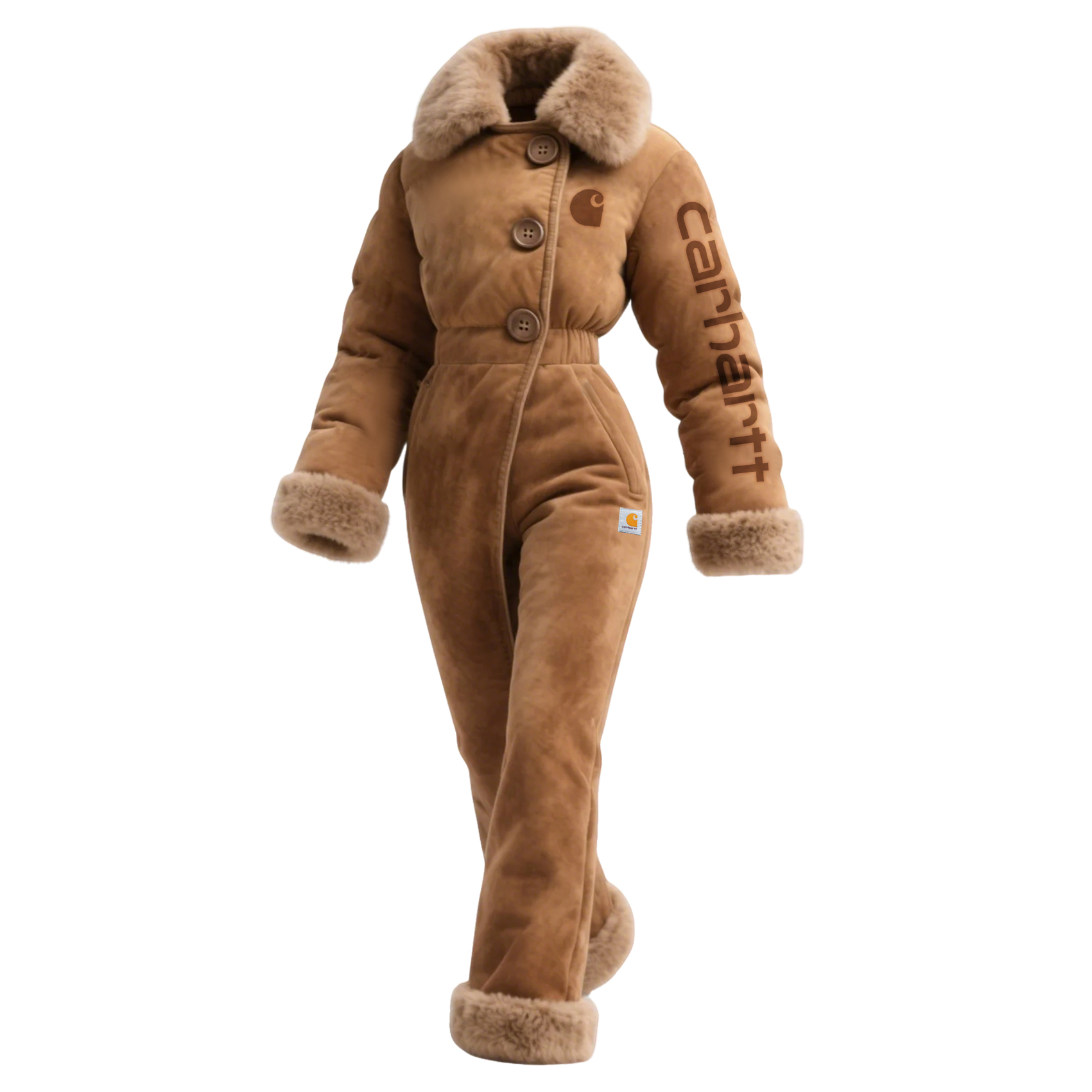 Women's Retro Thick Fur Collar Lapel Long Sleeve Jumpsuit