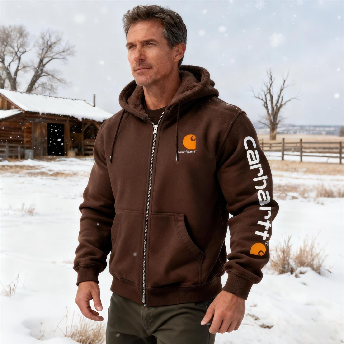 Men's Vintage Fleece Pocket Full Zip Long Sleeve Hoodie Jacket