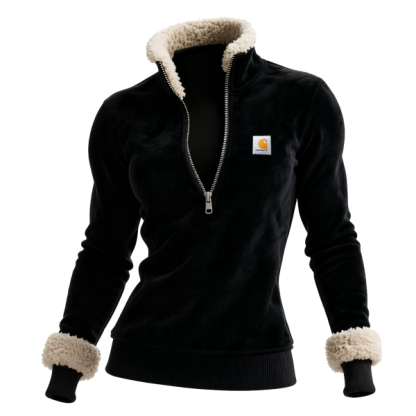 Retro Western Style Women's Suede Contrast Color Stitching 1/4 Zip Stand Collar Sweatshirt