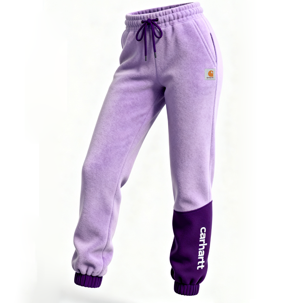 Women's Fleece Sweatpants With Contrast Cuffs Embroidered Logo Lavende
