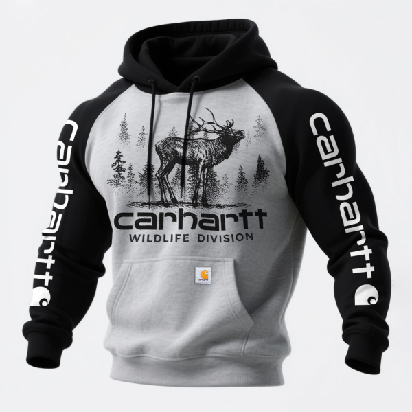 Retro Western style ethnic print contrast color stitching hooded sweatshirt