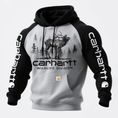 Retro Western style ethnic print contrast color stitching hooded sweatshirt