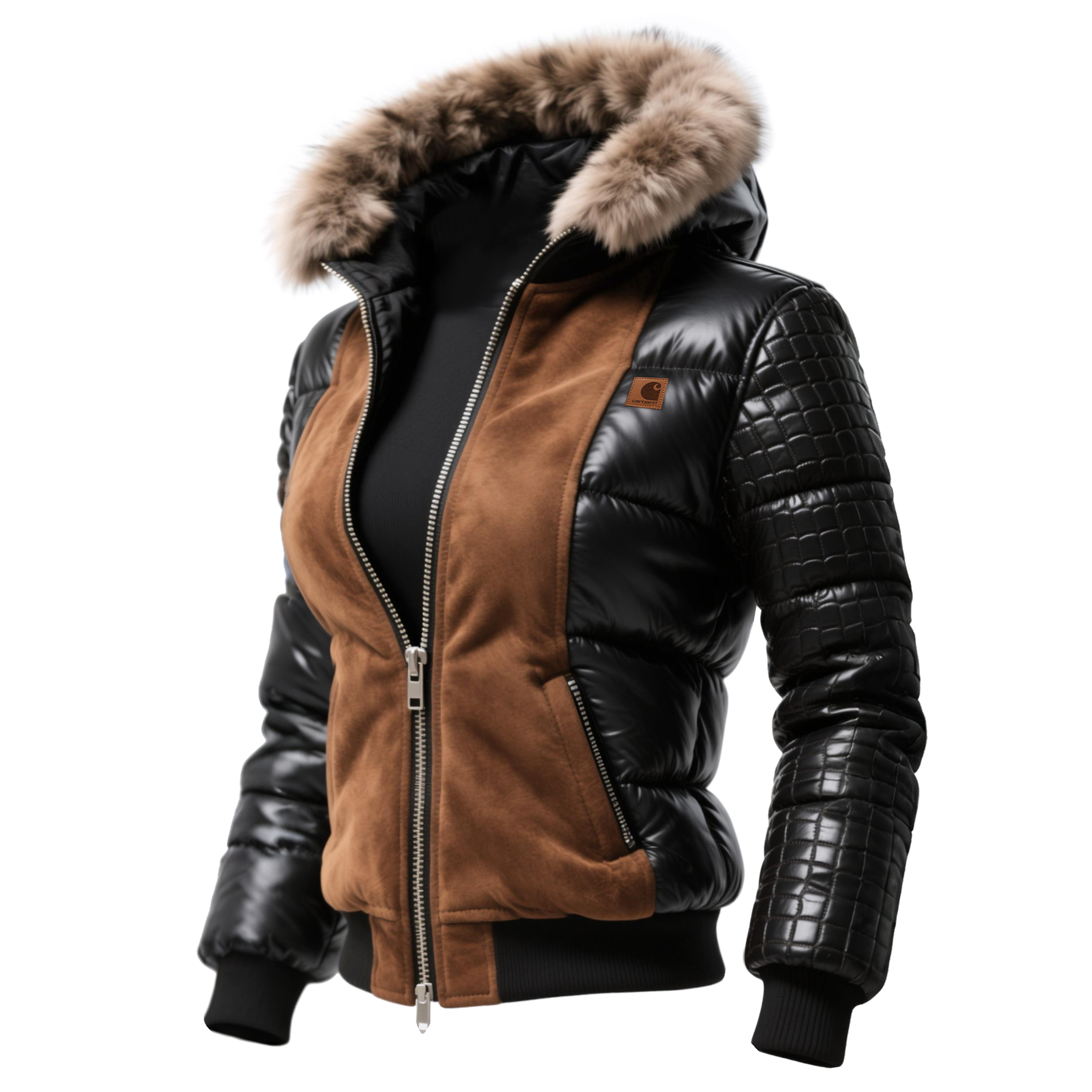 Stylish Mixed-Material Winter Puffer Jacket