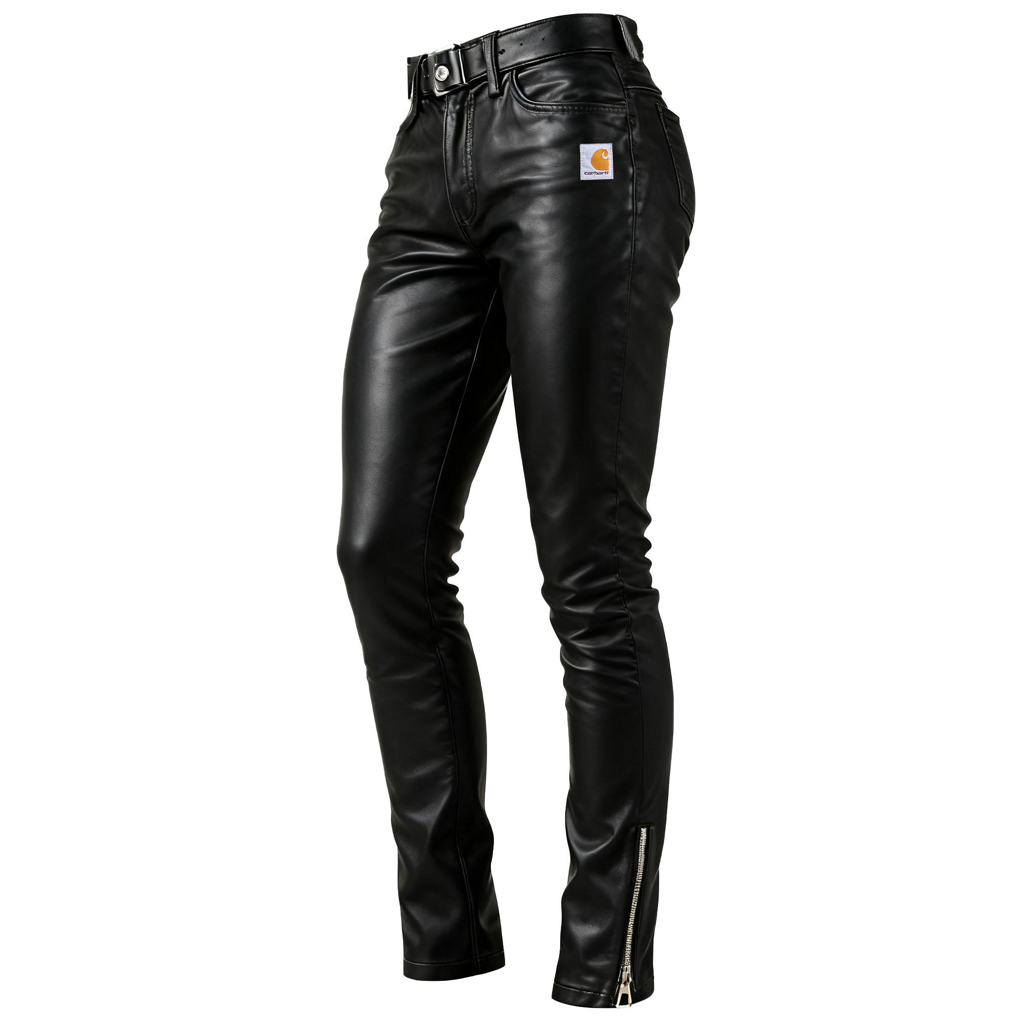 Women's Vintage Black Leather Zipper Skinny Pants