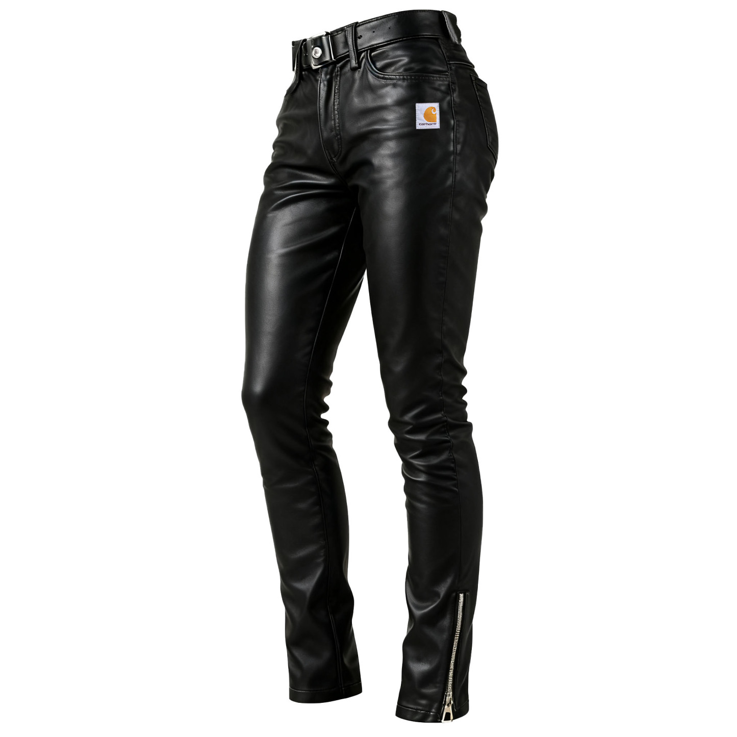 Women's Vintage Black Leather Zipper Skinny Pants