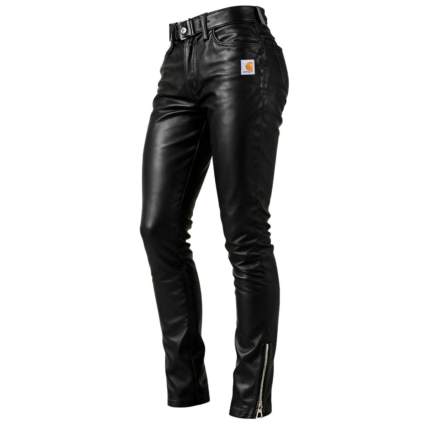 Women's Vintage Black Leather Zipper Skinny Pants