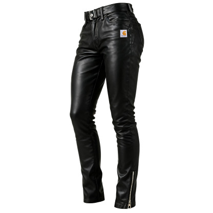 Women's Vintage Black Leather Zipper Skinny Pants
