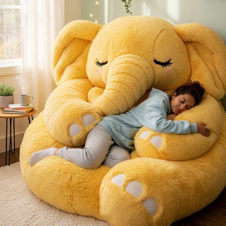 Giant Fluffy Elephant Plush Bean Bag Chair