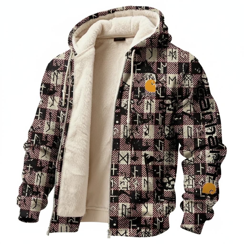Men's Vintage Avant-Garde Full Pattern Of Stamps Full Zip Long Sleeve Hoodie Jacket