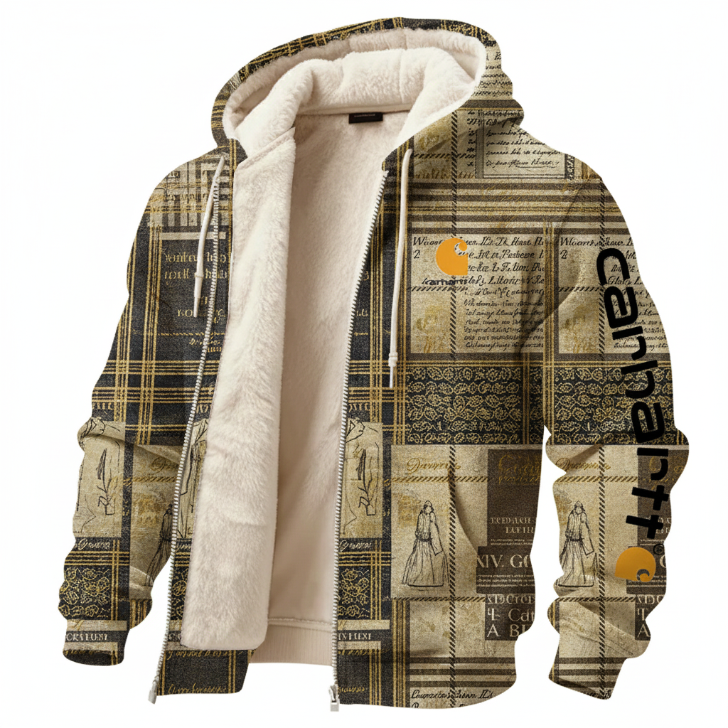 Men's Vintage Avant-Garde Full Pattern Of Stamps Full Zip Long Sleeve Hoodie Jacket