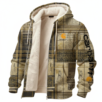 Men's Vintage Avant-Garde Full Pattern Of Stamps Full Zip Long Sleeve Hoodie Jacket