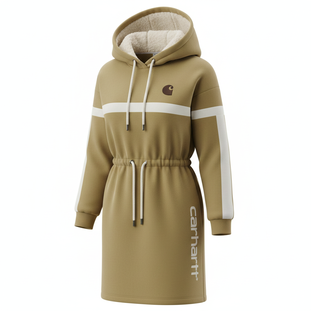 Athletic Casual Stripe Detail Sherpa Lined Hooded Sweatshirt Dress