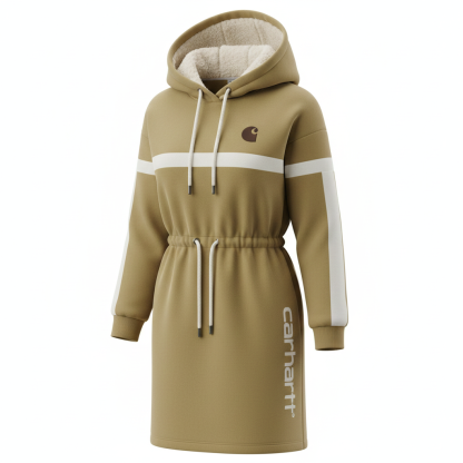 Athletic Casual Stripe Detail Sherpa Lined Hooded Sweatshirt Dress