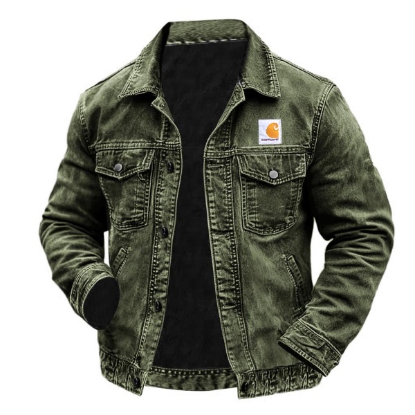Men's Vintage Western Cowboy Multi-Pocket Distressed Lapel Outdoor Jacket