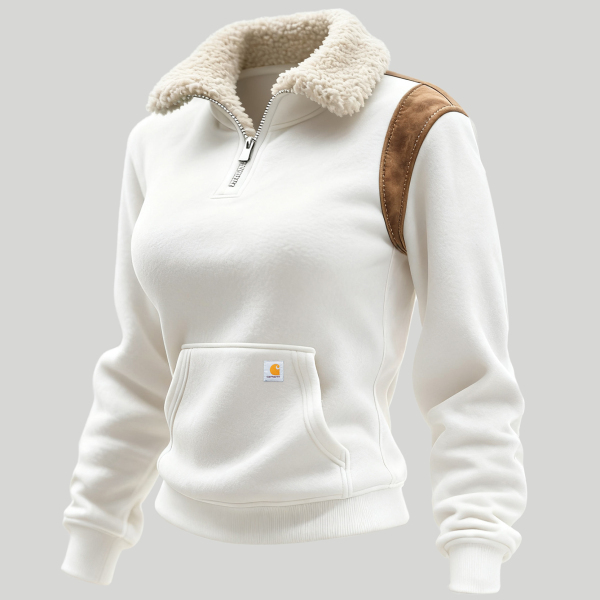 Retro Western Style Women's Contrast Color Stitching 1/4 Zip Stand Collar Sweatshirt