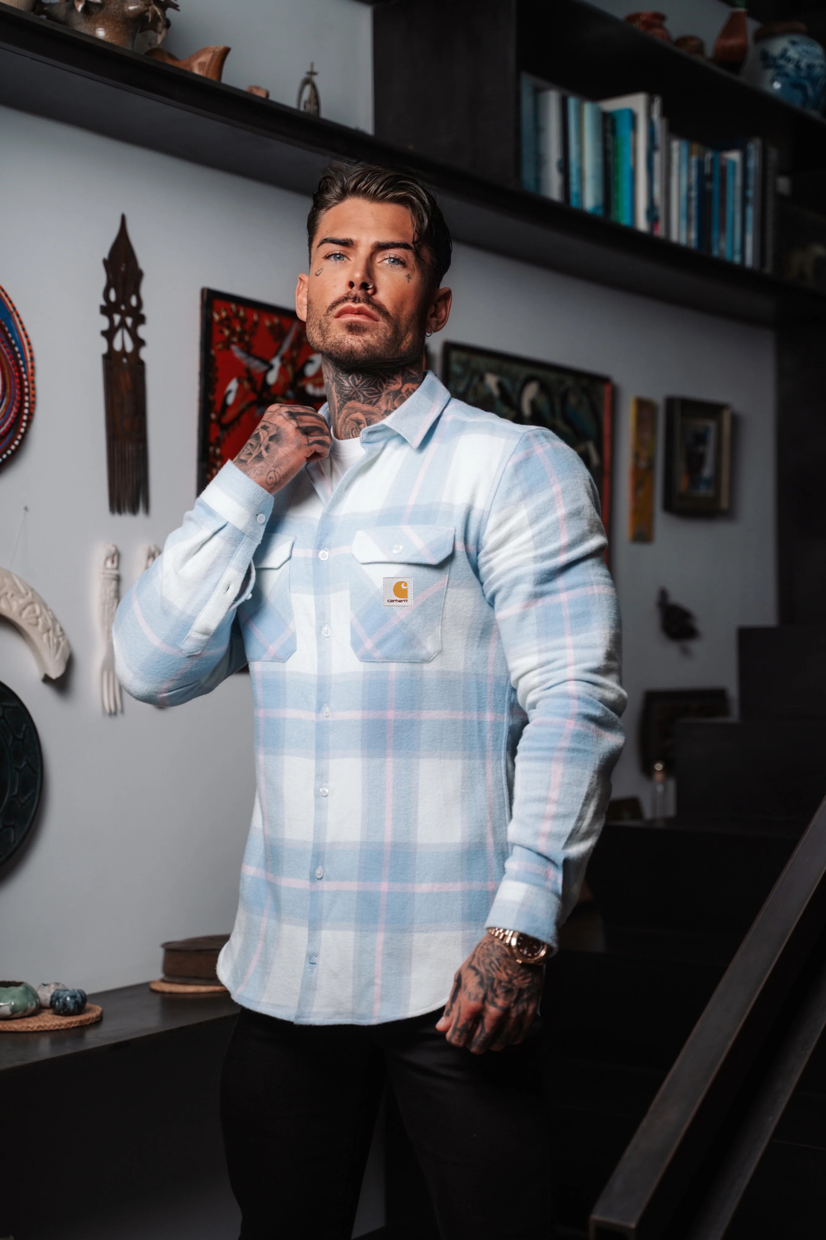 [Copy]Casual Monochrome Plaid Flannel Button-Up Long Sleeve Shirt