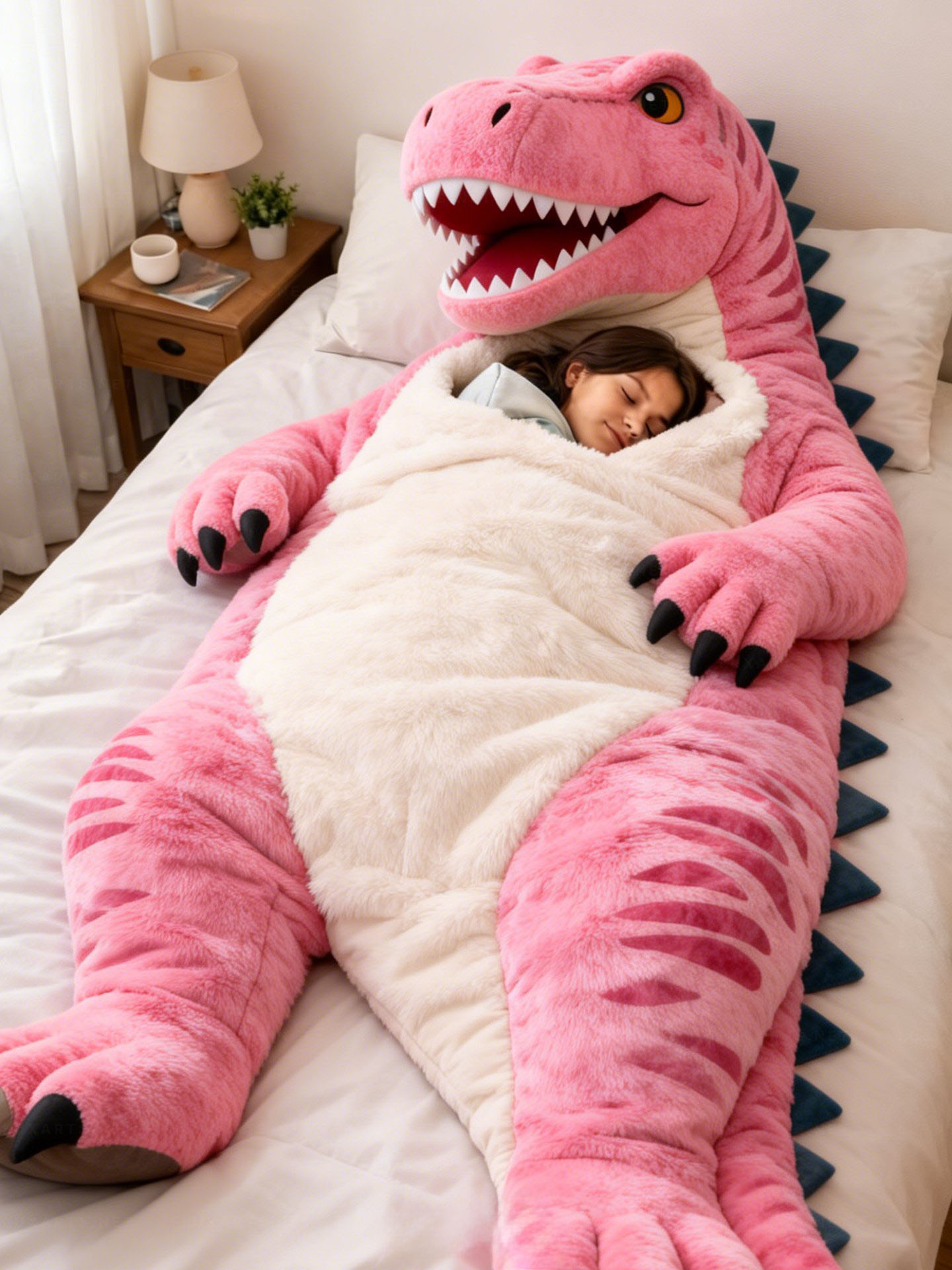 Playful Oversized Dinosaur  Character Warm Fleece Wearable Sleeping Bag