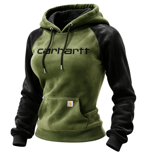 Outdoor women's casual suede contrast color stitching raglan sleeve hooded sweatshirt retro western sweatshirt