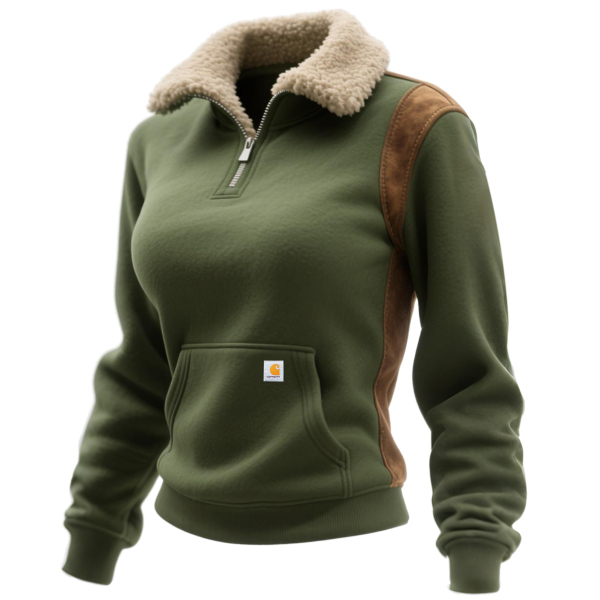 Retro Western Style Women's Contrast Color Stitching 1/4 Zip Stand Collar Sweatshirt