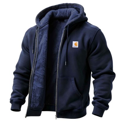 Men's Vintage Fleece Pocket Full Zip Long Sleeve Hoodie Jacket