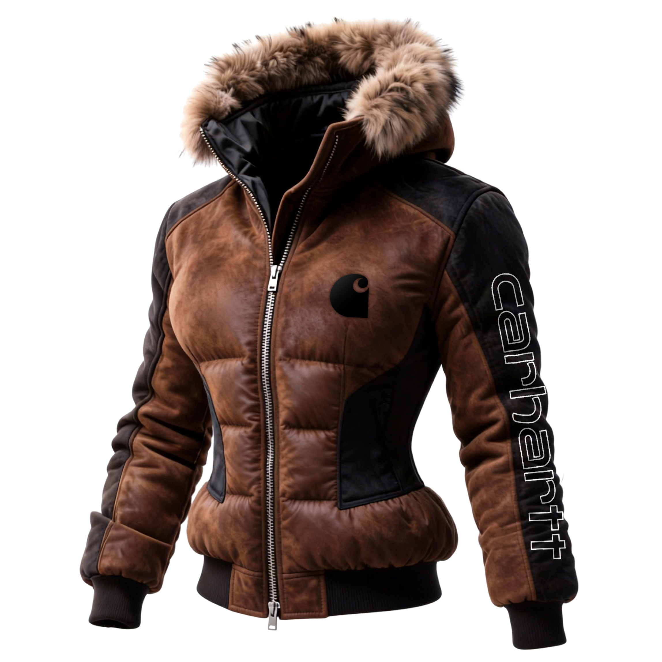 Retro Women's Contrast Color Stitching Fur Collar Stand Collar Hooded Jacket