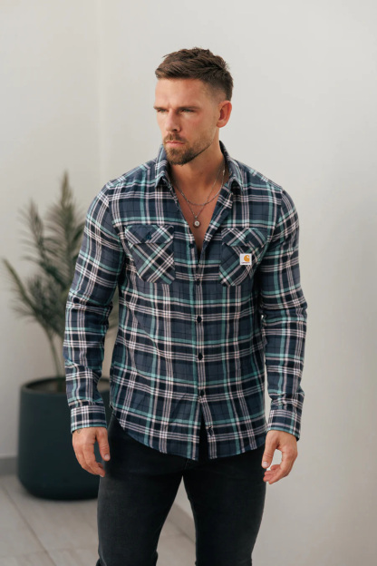 Casual Dark Tone Flannel Check Pattern Long Sleeve Shirt