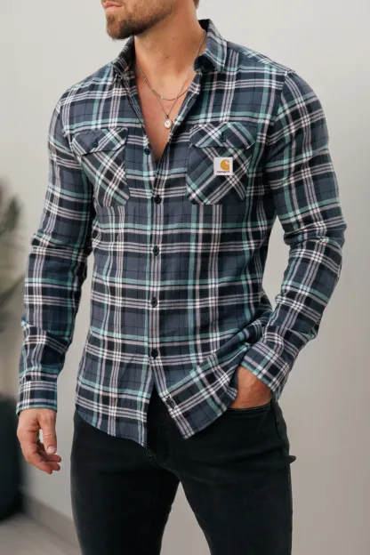 Casual Dark Tone Flannel Check Pattern Long Sleeve Shirt