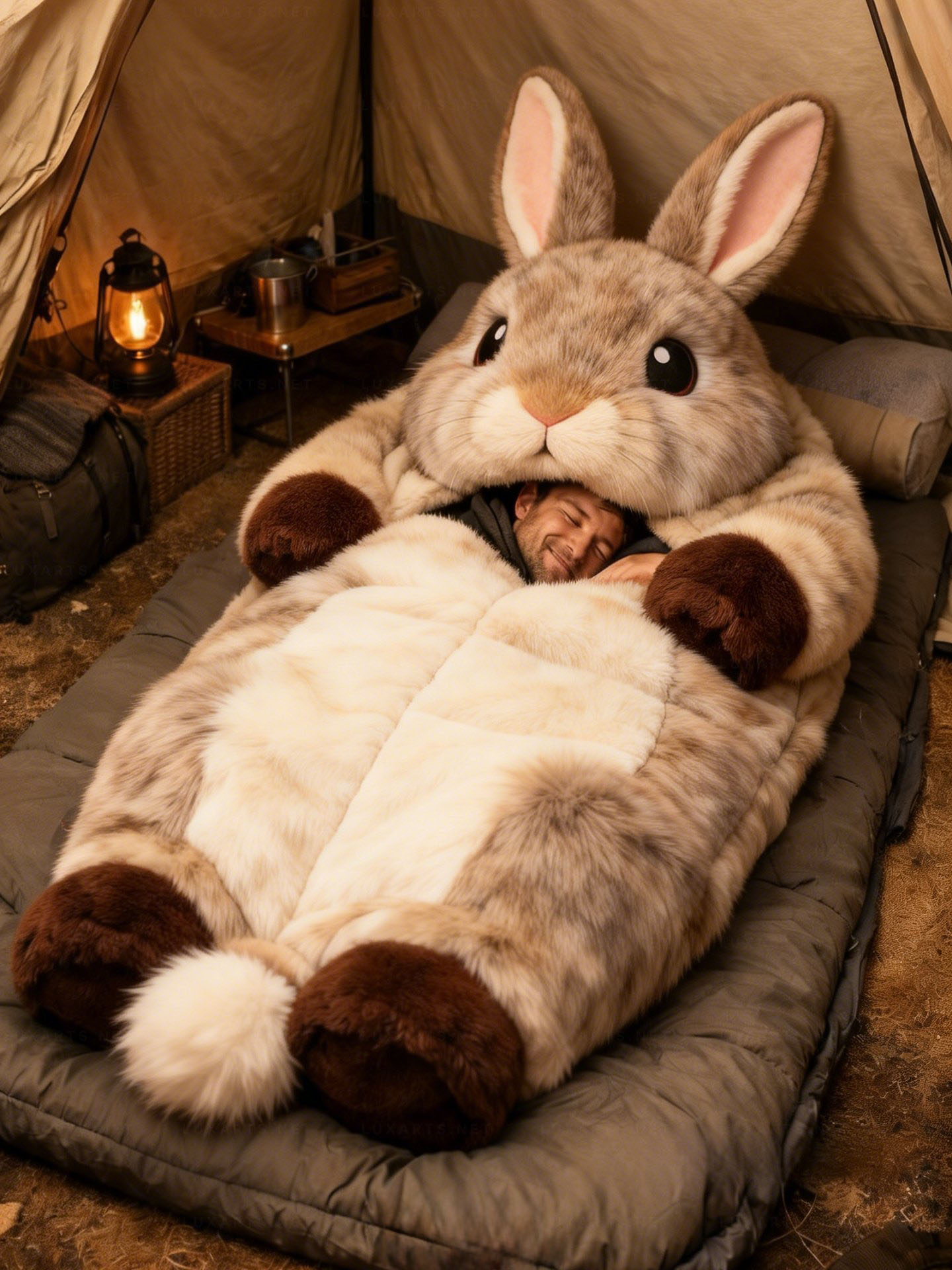 Playful Oversized Rabbit Character Warm Fleece Wearable Sleeping Bag