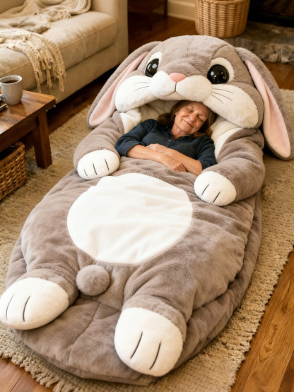 Playful Oversized Rabbit Character Warm Fleece Wearable Sleeping Bag