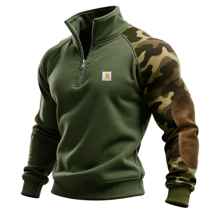 Outdoor Men's Casual Camouflage Contrast Color Stitching Sweatshirt Retro Half Zip Stand Collar Sweatshirt