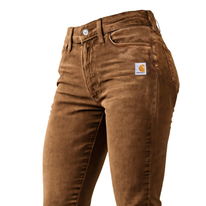 Women's Vintage Brown Distressed Washed Pocket Stretch Skinny Pants Trousers