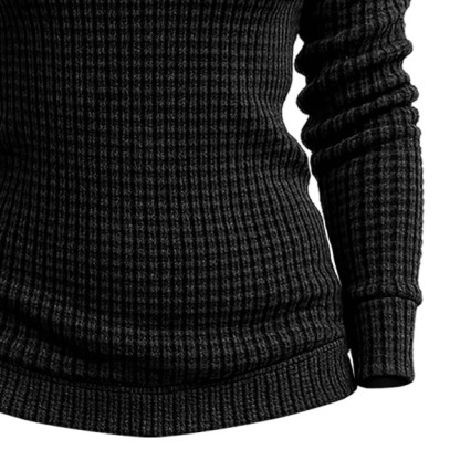 Women's Vintage Black Waffle Knit Crewneck Long Sleeve Sweatshirt
