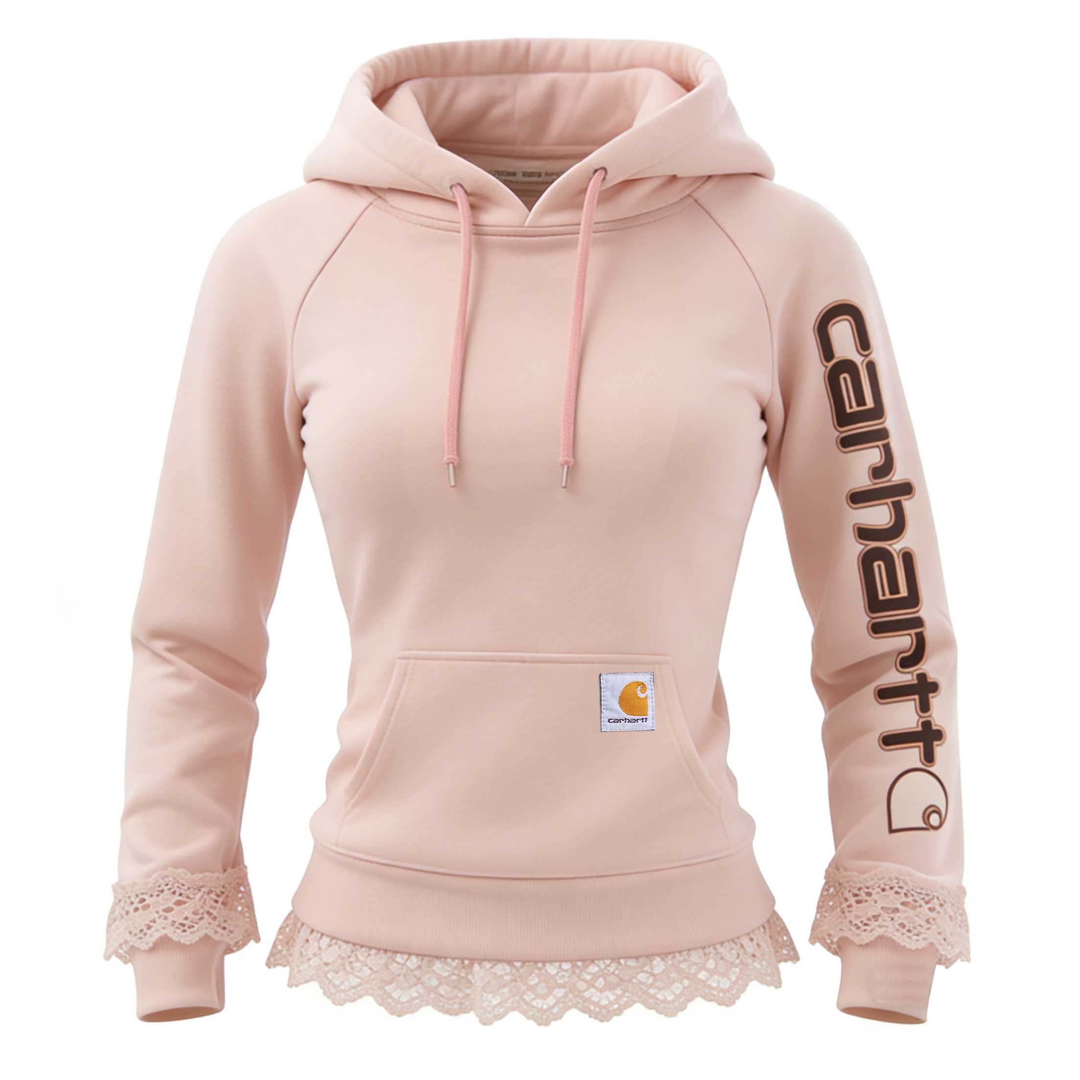 Women's Vintage Light Pink Patchwork Lace Hoodie